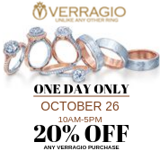 Save 20% on all Verragio Rings- ONE DAY ONLY! OCTOBER 26