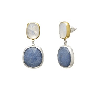 Moonstone And Blue Quartz Drop Earrings