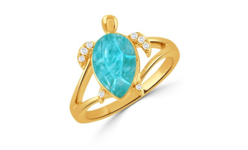 A vibrant and distinctive fashion ring from Doves by Doron Paloma, its center fashioned into the image of a sea turtle, available at Adlers Jewelers.