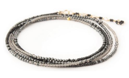 A flexible beaded bracelet made with semi-precious stones, available at Adlers Jewelers.