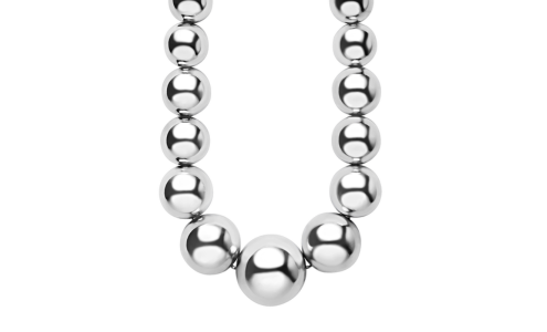 A close-up of a bold, highly-polished sterling silver necklace from Lagos, available at Adlers Jewelers.