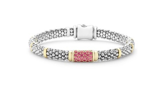 a mixed metal bracelet with pink sapphires