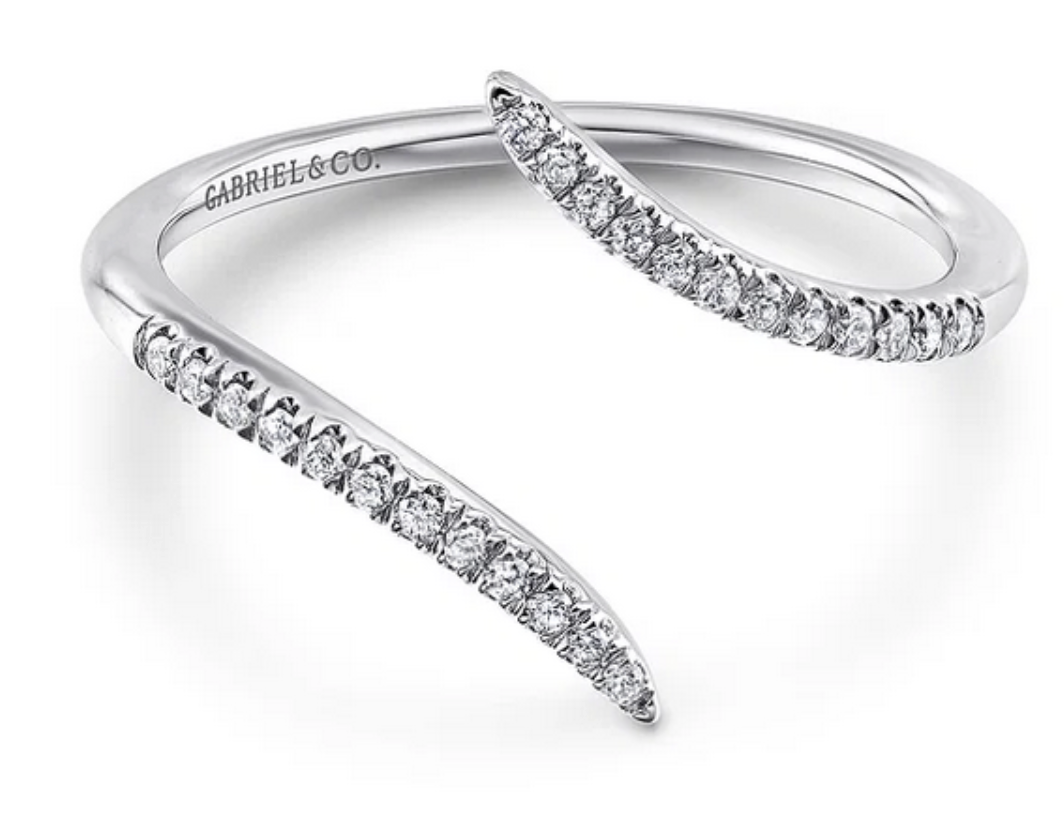 An open bypass diamond ring from Gabriel & Co., available at Adlers Jewelers.