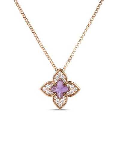 A rose gold Roberto Coin necklace with diamonds and amethyst, available at Adlers Jewelers.