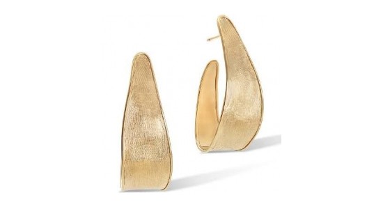 a pair of yellow gold, textured hoop earrings