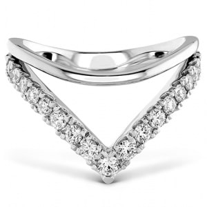 A white gold, geometric diamond wedding band from Hearts On Fire.