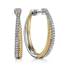 GABRIEL AND CO FASHION BUJUKAN INTRICATE DIAMOND HOOP EARRINGS- 35 MM