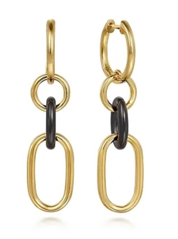 GABRIEL AND CO FASHION CONTEMPORARY OVAL CERAMIC AND OVAL TUBE LINK EARRINGS