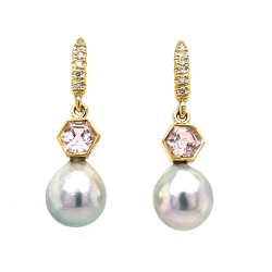 BLUE AKOYA PEARL AND MORGANITE DROP EARRINGS