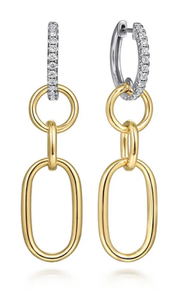 GABRIEL AND CO FASHION CONTEMPORARY DIAMOND TUBE HUGGIE DROP EARRINGS