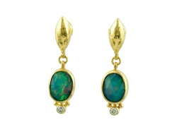 GURHAN GOLD ELEMENTS ONE OF A KIND ETHIOPIAN OPAL AND DIAMOND EARRINGS