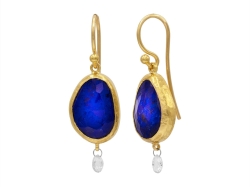 GURHAN GOLD ONE OF A KIND LAPIS AND DIAMOND DROP EARRINGS