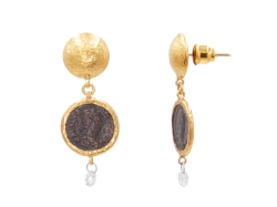 GURHAN GOLD ONE OF A KIND ANTIQUITIES ROMAN COIN DIAMOND EARRINGS