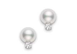 MIKIMOTO PEARL AND DIAMOND STUD EARRINGS