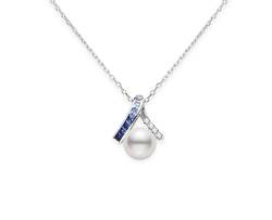 MIKIMOTO OCEAN AKOYA PEARL AND DIAMOND/SAPPHIRE PENDANT