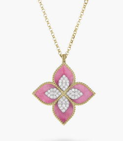 ROBERTO COIN VENETIAN PRINCESS DIAMOND/RHODONITE NECKLACE